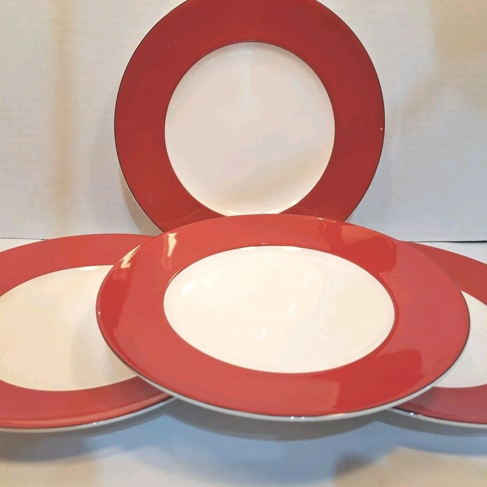 Lenox Kate Spade Rutherford Circle 4 LUNCHEON PLATES Red White, 9 1/2